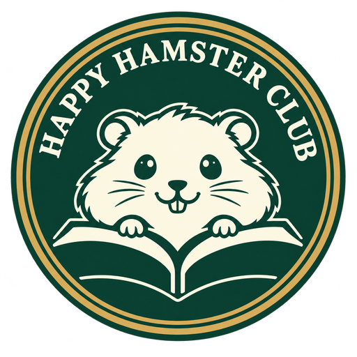 Happy Hamster Club badge, a hamster reading a book