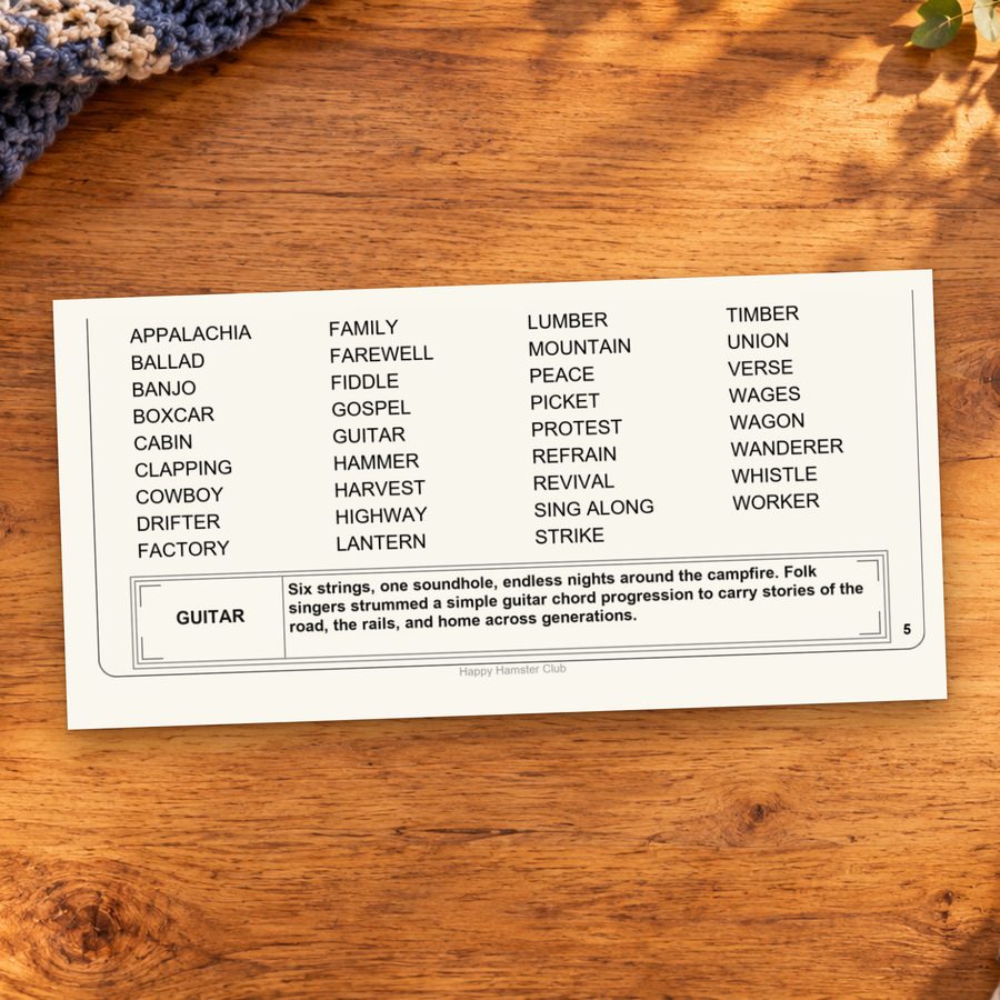 Printed word list and Word Spotlight from Folk Songs.